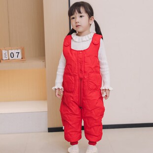 子女宝宝连体背带裤 5岁男童加绒加厚夹棉连体裤 秋冬装 婴儿背带裤