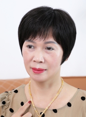 中老年女士假发真发全真人发妈妈款黑色短发光头整顶真头发全头套