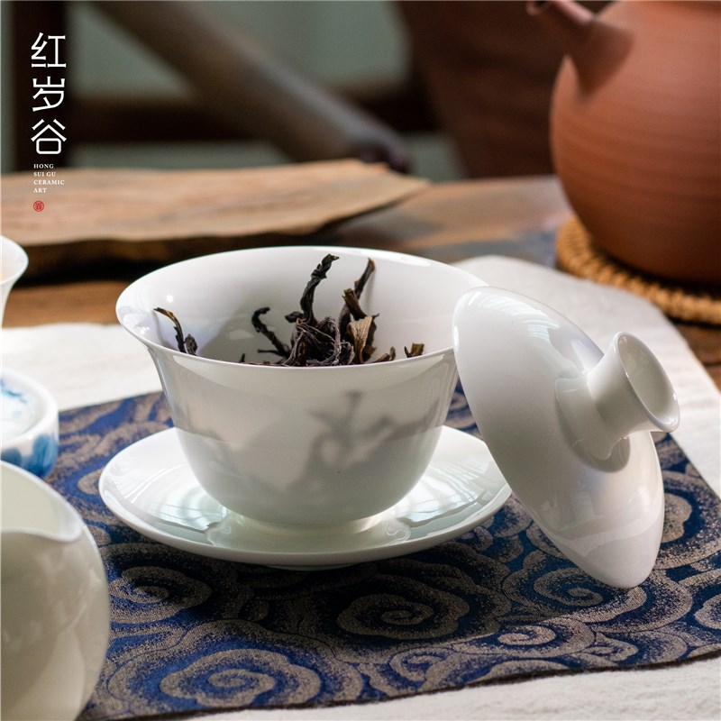 《大容量骨瓷》潮州超薄胎高骨瓷盖碗不烫手透光高档茶具红茶普洱