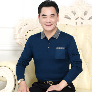秋冬季 中老年男參加婚禮宴會本命年紅色爸爸裝 針織Tt恤衫 毛衣 新款