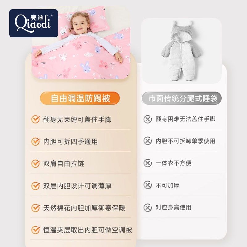 儿童睡袋纯棉花中大童防踢被子神器宝宝冬季加厚小学生秋冬款睡袋