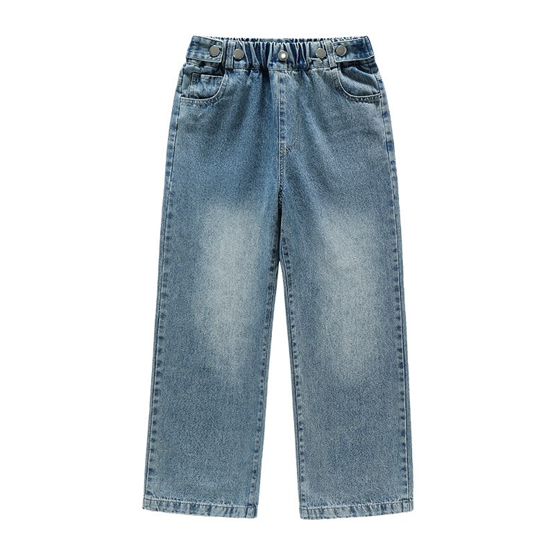 女童牛仔裤春秋款2024新款春款中大童直筒阔腿裤儿童黑色裤子春装