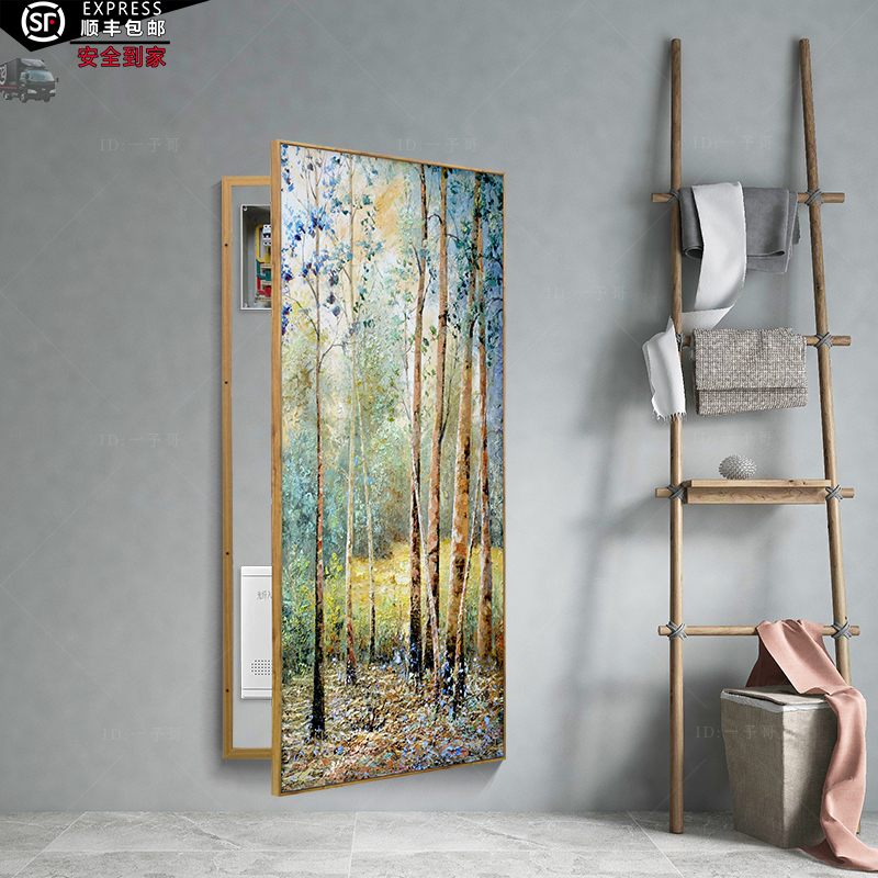 油画质感梵高风景强弱电箱实木底框遮挡挂画多媒体装饰画消防栓画