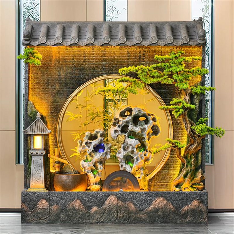 大型循环水客厅摆件太湖石落地水幕墙风别墅花园造景流水屏办公室