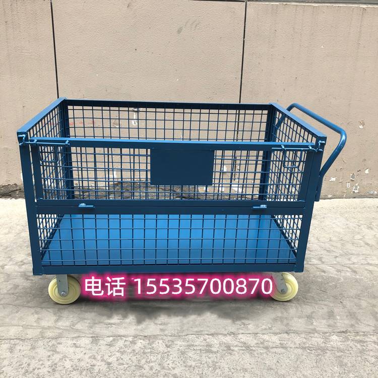 手推轮子置物架拉货框平板车围栏铁车铁笼手拉车仓储笼周转箱~
