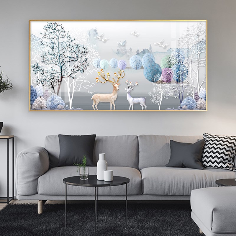 网红客厅装饰画沙发背景墙挂画新中式风格轻奢麋鹿餐厅画过道玄关