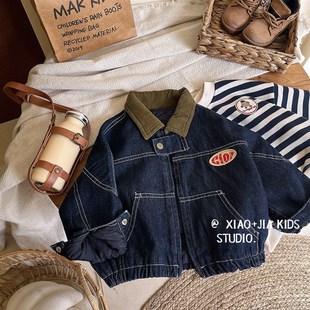 超好看~儿童秋冬夹棉轻软型牛仔外套男童春秋加厚翻领夹克上衣