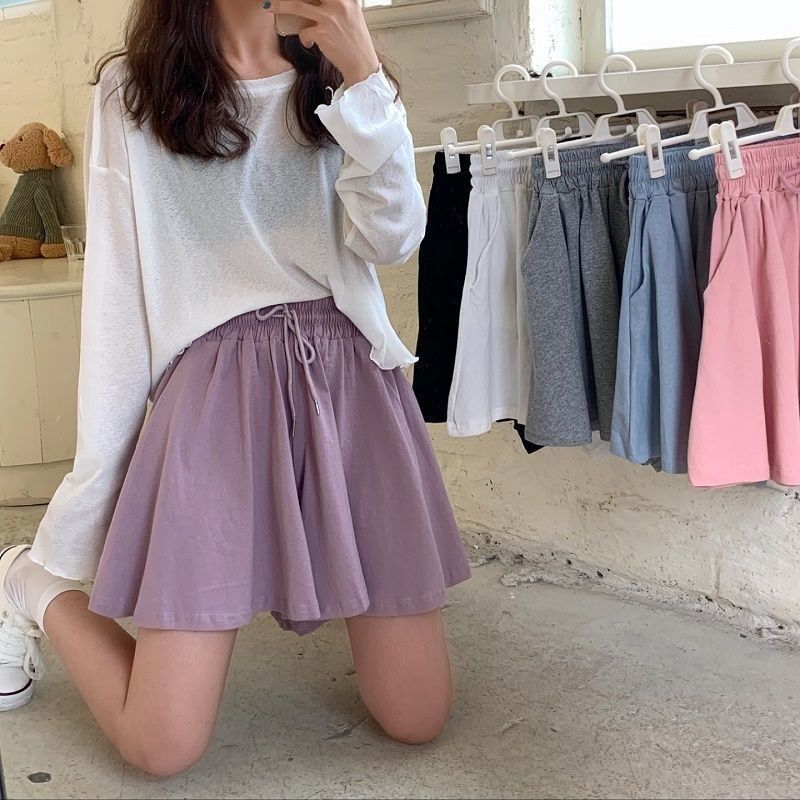 粉色松紧高腰短裤裙子小个子女孩抽绳短裙初高中学生9-18-20-30岁,女装/女士精品,休闲裤,淘宝优惠券,粉丝福利购,淘宝优惠卷