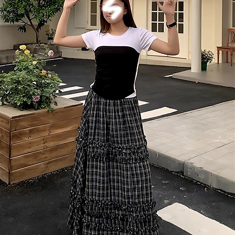 梨形身材穿搭大码高腰木耳边格子半身裙女胖mm显瘦气质百搭长裙秋,女装/女士精品,大码半身裙,淘宝优惠券,粉丝福利购,淘宝优惠卷