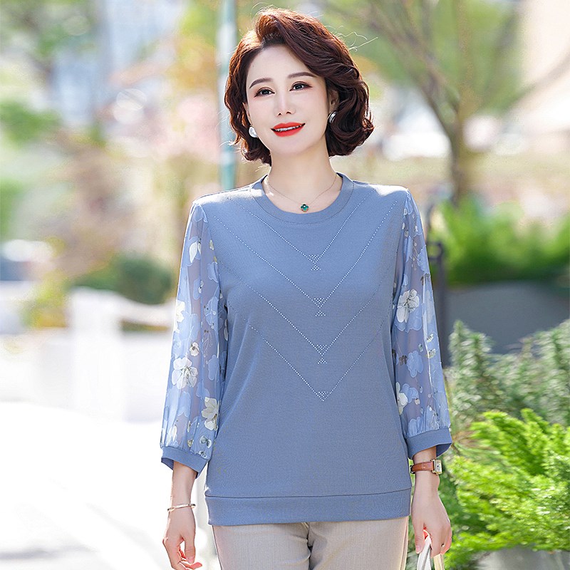 中年妈妈春秋打底衫洋气套装2024新款长袖上衣中老年女装时尚小衫