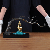 纯铜静坐思禅意摆件创意新中式 玄关客厅办公室桌面家居茶几装 饰品