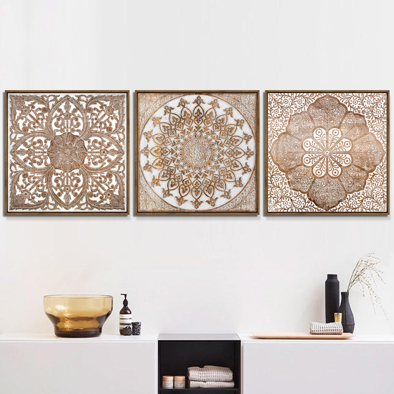 复古怀旧仿实木雕花装饰画瑜伽馆波普抽象图腾壁挂画客厅遮挡美化