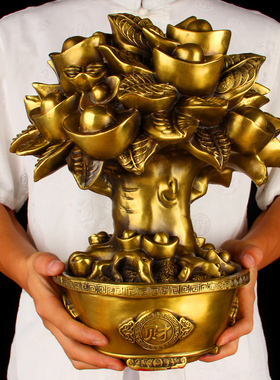 铜元宝树摆件 铜摇钱树摆件 财树摆件