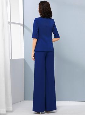 婪诗雅宝蓝色西装套装女夏薄款2021新款时尚气质OL休闲职业两件套