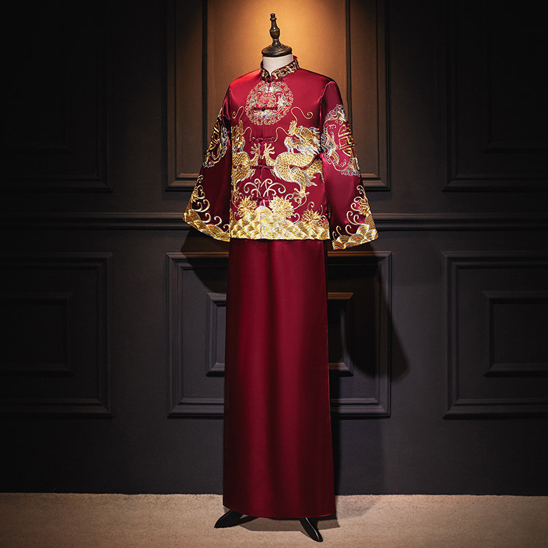 秀禾服男士2021新款中式婚礼新郎接亲敬酒礼服大码唐装龙凤褂夏季,男装,唐装,淘宝优惠券,粉丝福利购,淘宝优惠卷