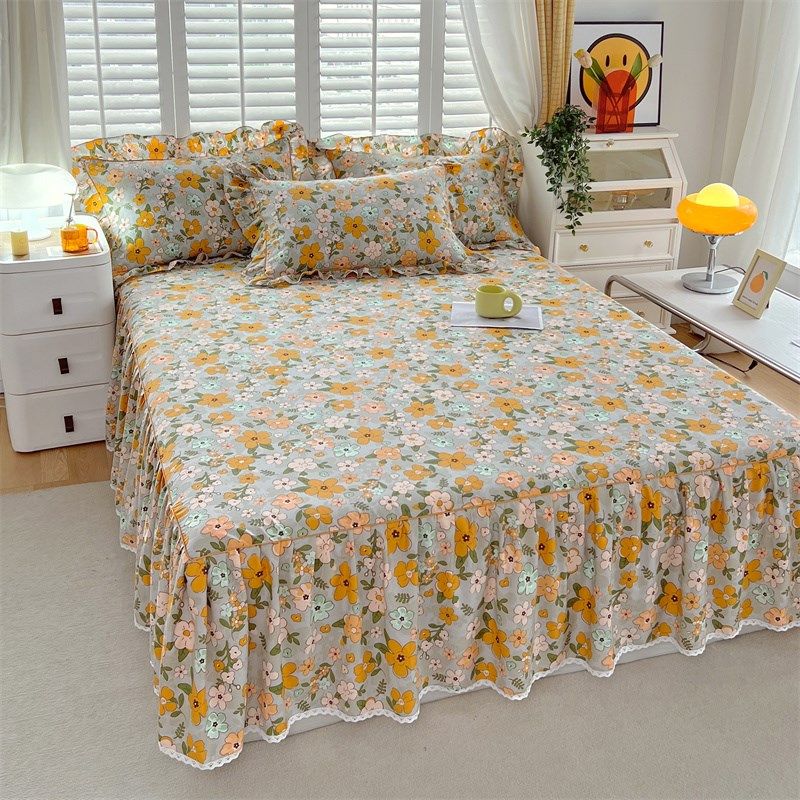 新款花卉全棉床裙纯棉床罩三件套床笠带裙边床围裙防尘罩四季通用,床上用品,床裙,淘宝优惠券,粉丝福利购,淘宝优惠卷