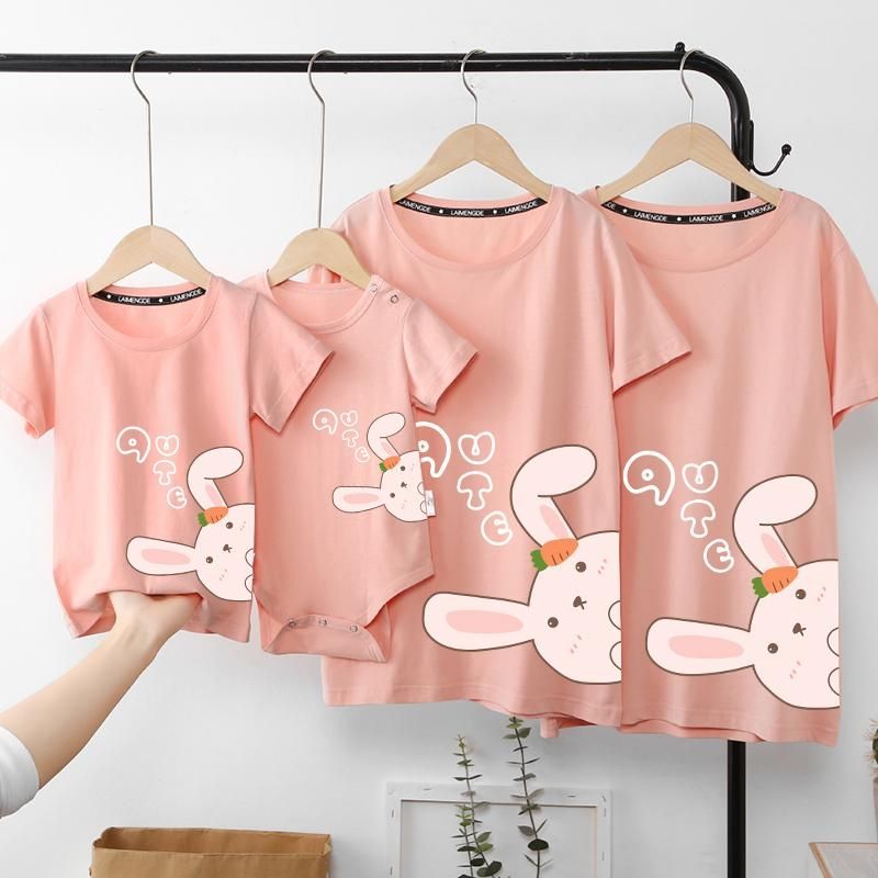 全家亲子装夏装一家三口四口短袖t恤母子母女装洋气纯棉婴儿爬服