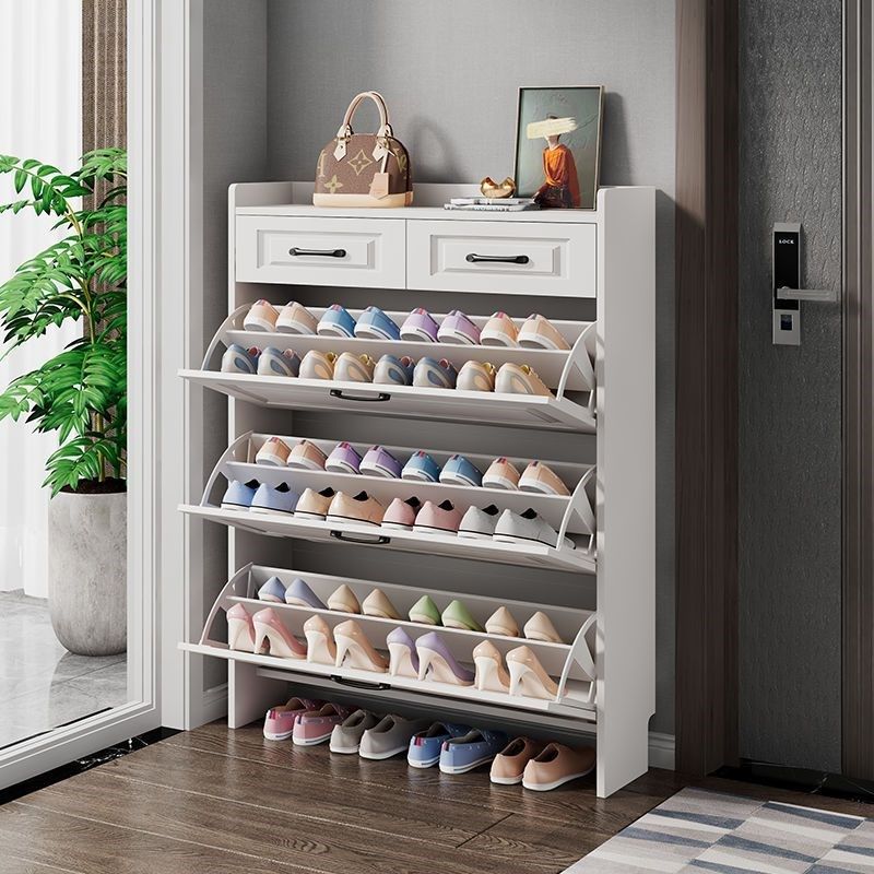 大容量美式实木超薄窄款翻斗鞋柜进门口简易鞋架翻转式收纳柜室外