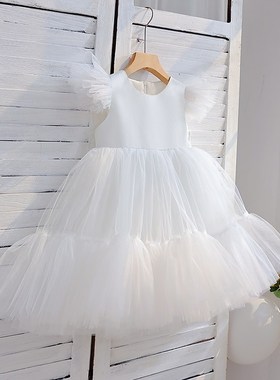 儿童生日蓬蓬公主裙子花童白色婚纱裙女童礼服连衣裙宝宝表演出服