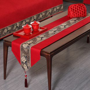 餐桌布茶几轻奢高级感红色高端茶桌新中式禅意喜事婚礼结婚桌旗布