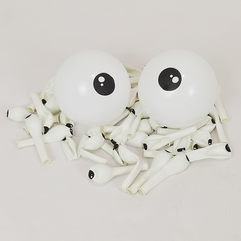 加厚5寸圆形章鱼眼睛气球万圣节造型卡通人物动物黑色白色顶眼珠