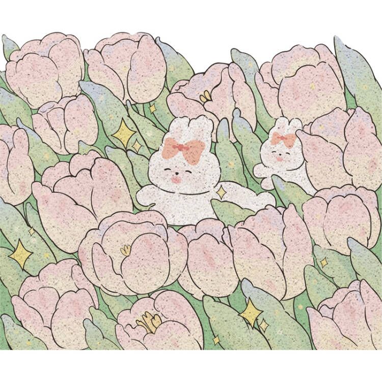 卡通郁金香兔入户门地垫进门门口丝圈脚垫家用可裁剪地毯玄关门垫