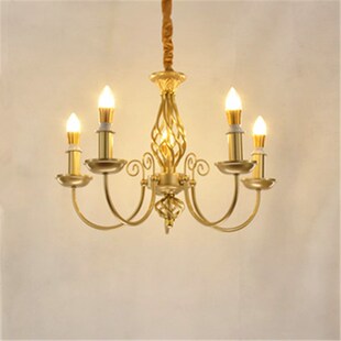 欧式铁艺铜色烤漆简约田园蜡角灯泡客厅卧室餐厅门厅美式吊灯