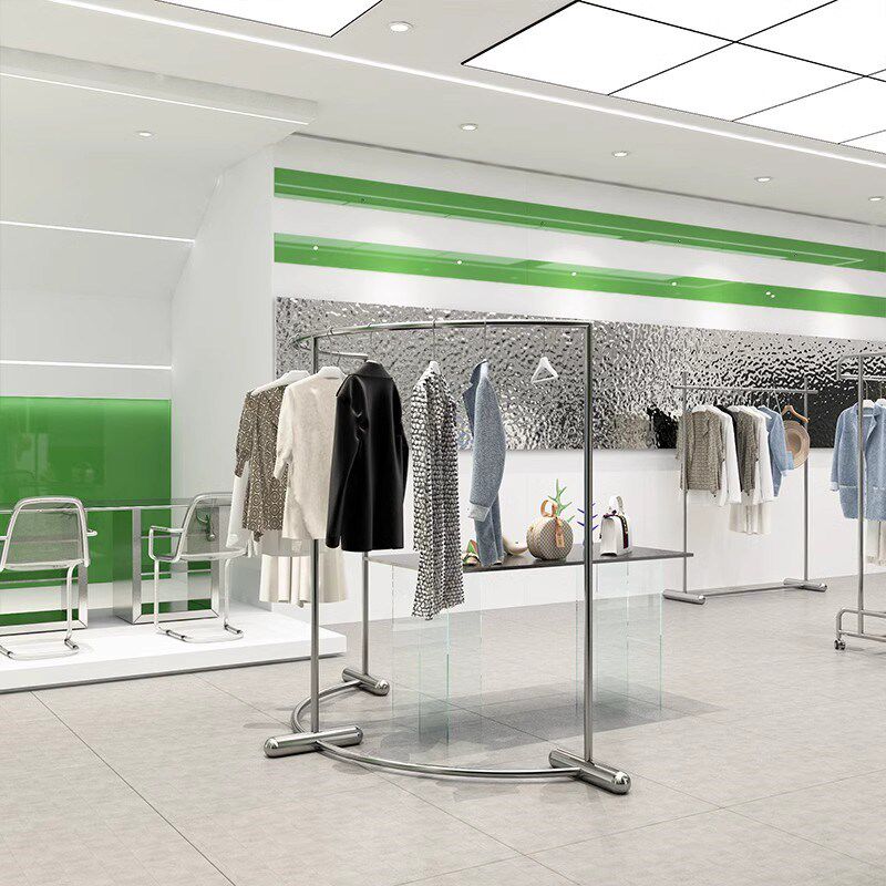 不锈钢中岛架服装店展示架落地架男女装童装店货架陈列中间挂衣架