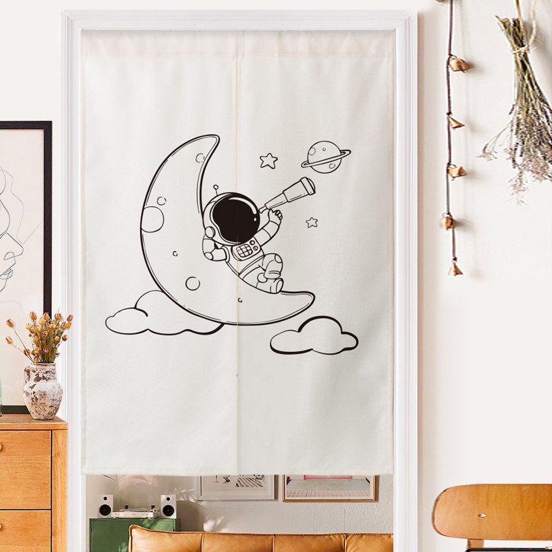 卡通太空宇宙布艺门帘幼儿园宿舍遮挡挂帘家用卧室卫生间隔断半帘