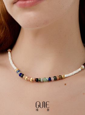 瑰意贝母彩石度假风短项链女2025夏季新款小众情绪稳定串珠锁骨链