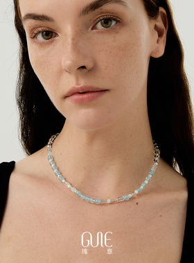 瑰意海蓝宝白水晶项链女高级设计感2025新款小众情绪稳定锁骨链