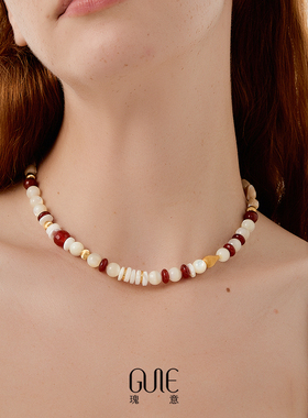 瑰意贝母马蹄螺红玛瑙项链女2025新款小众高级感阳光沙滩锁骨链