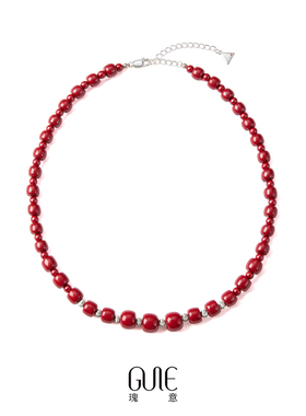 瑰意朱砂银猫眼珠项链925银高级感百搭小众设计感优雅个性锁骨链