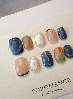 Foromance.【蒲公英的约定】手绘蒲公英 显白跳色 短方圆 穿戴甲