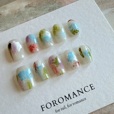 Foromance.【生如夏花】多巴胺色彩 晕染美甲 短方手工穿戴甲