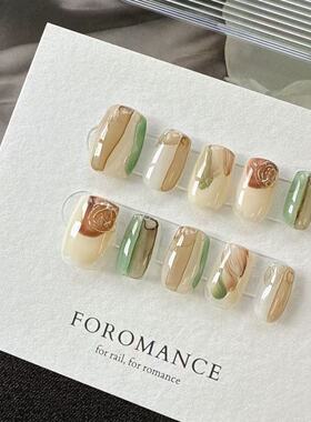 Foromance【浪浪山】云雾晕染美甲 植物系 短方甲型 手工穿戴甲