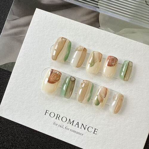 Foromance【浪浪山】云雾晕染美甲 植物系 短方甲型 手工穿戴甲