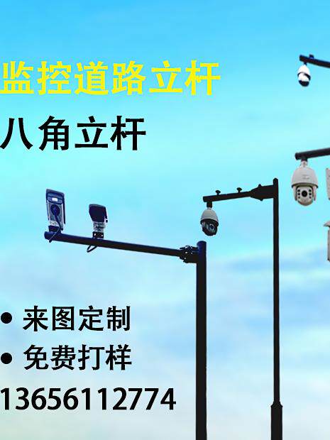 小区监控立杆道路八角杆立柱3.5米4米5米6 米标志牌立柱F杆热镀锌