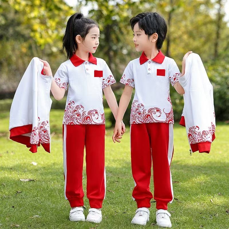 小学生校服春秋套装儿童运动会班服中国风幼儿园园服红色三件套