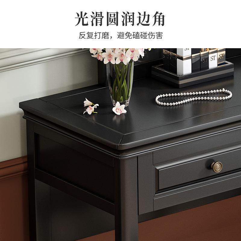 PK7J乡村美式实木梳妆台现代简约轻复古黑法式化妆桌带镜子卧
