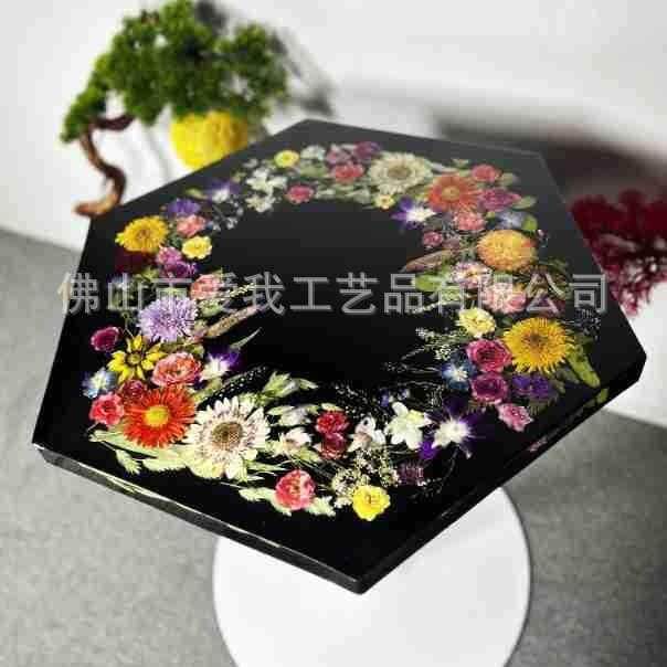 真花艺术桌子高档真花树脂桌个性真花树脂桌高端艺术家具