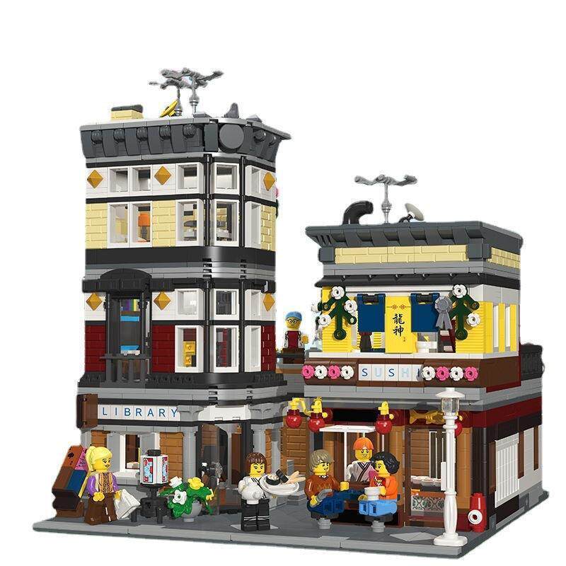 杰星89127寿司店大型建筑小颗粒拼插构建积木