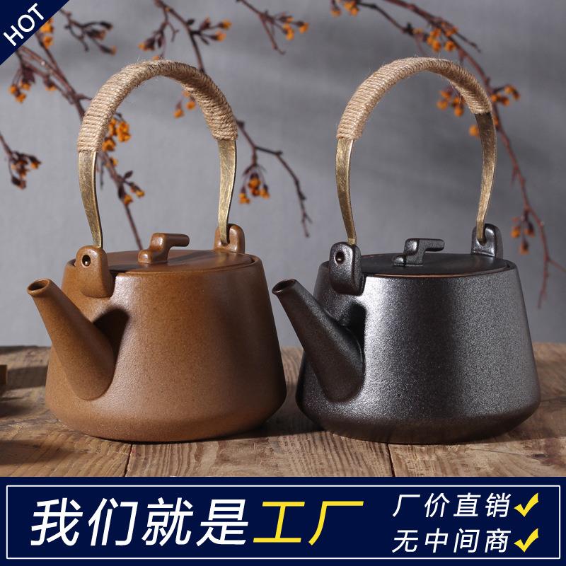 黑色原矿陶土耐高温陶壶养生陶瓷壶提梁壶煮茶壶煮水壶电陶炉用