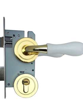 分体锁复古陶瓷金色白色房门带钥匙通用执手锁whitedoorhandle