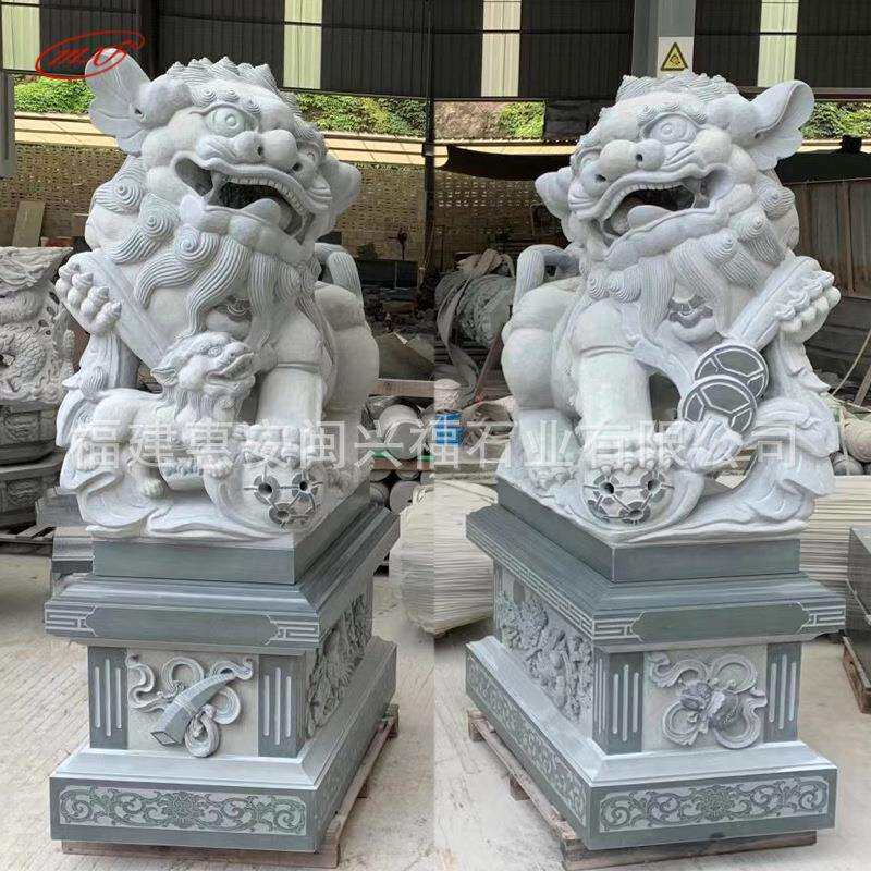 惠安石雕狮子南狮招财狮祠堂庙宇门口青石献钱狮摆件