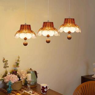 中古风餐厅吊灯美式复古床头小吊灯实木玻璃高级感简约吧台吊灯具