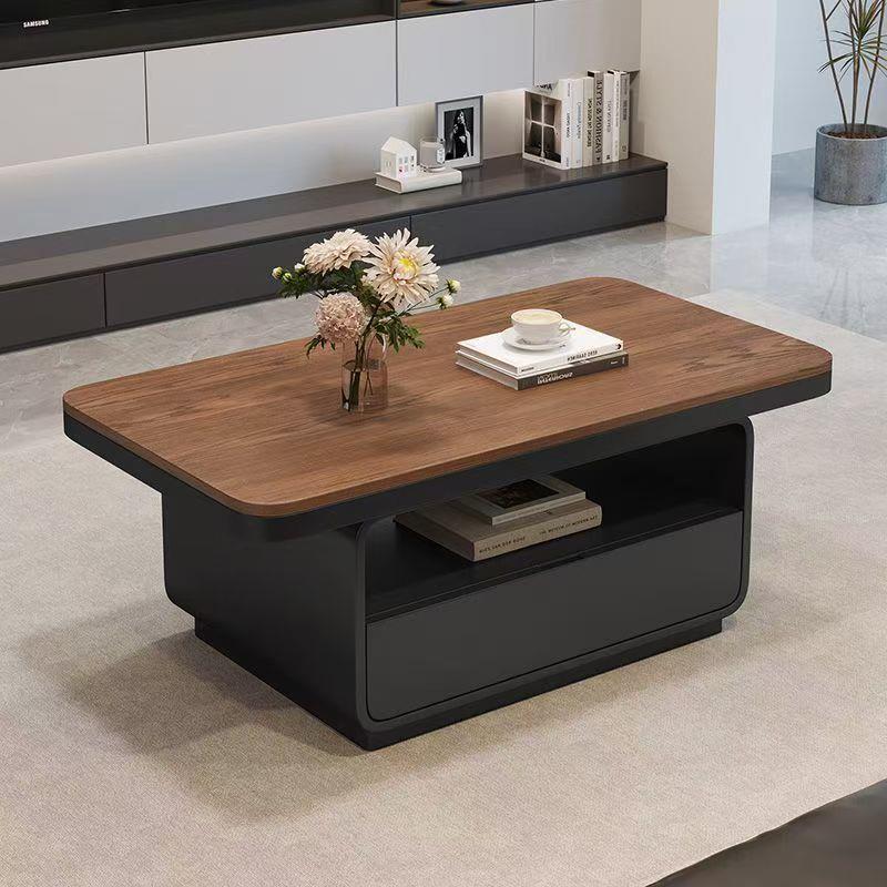 胡桃木长方形简约意式方形高级岩板茶几客厅家用户型轻奢组合极简