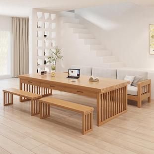 教培机构多人学习培训桌去客厅化带抽屉实木书桌画室书法美术桌椅