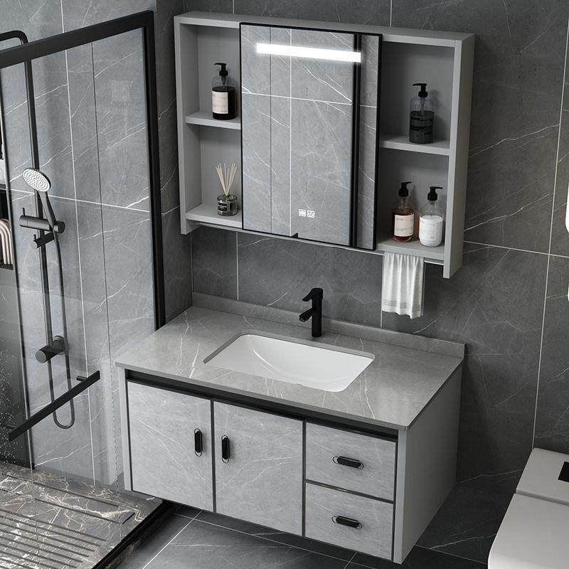 太空铝简约浴室柜组合陶瓷岩板一体盆洗漱台卫生间洗手洗脸池