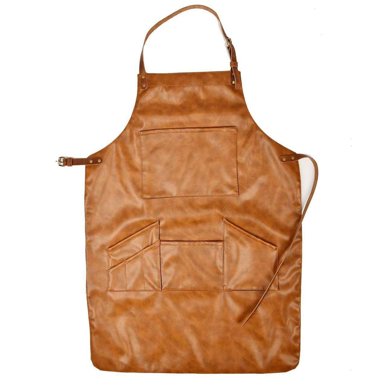 皮PU大人围裙防水防油厨房软皮家用工作服肩带真皮双层